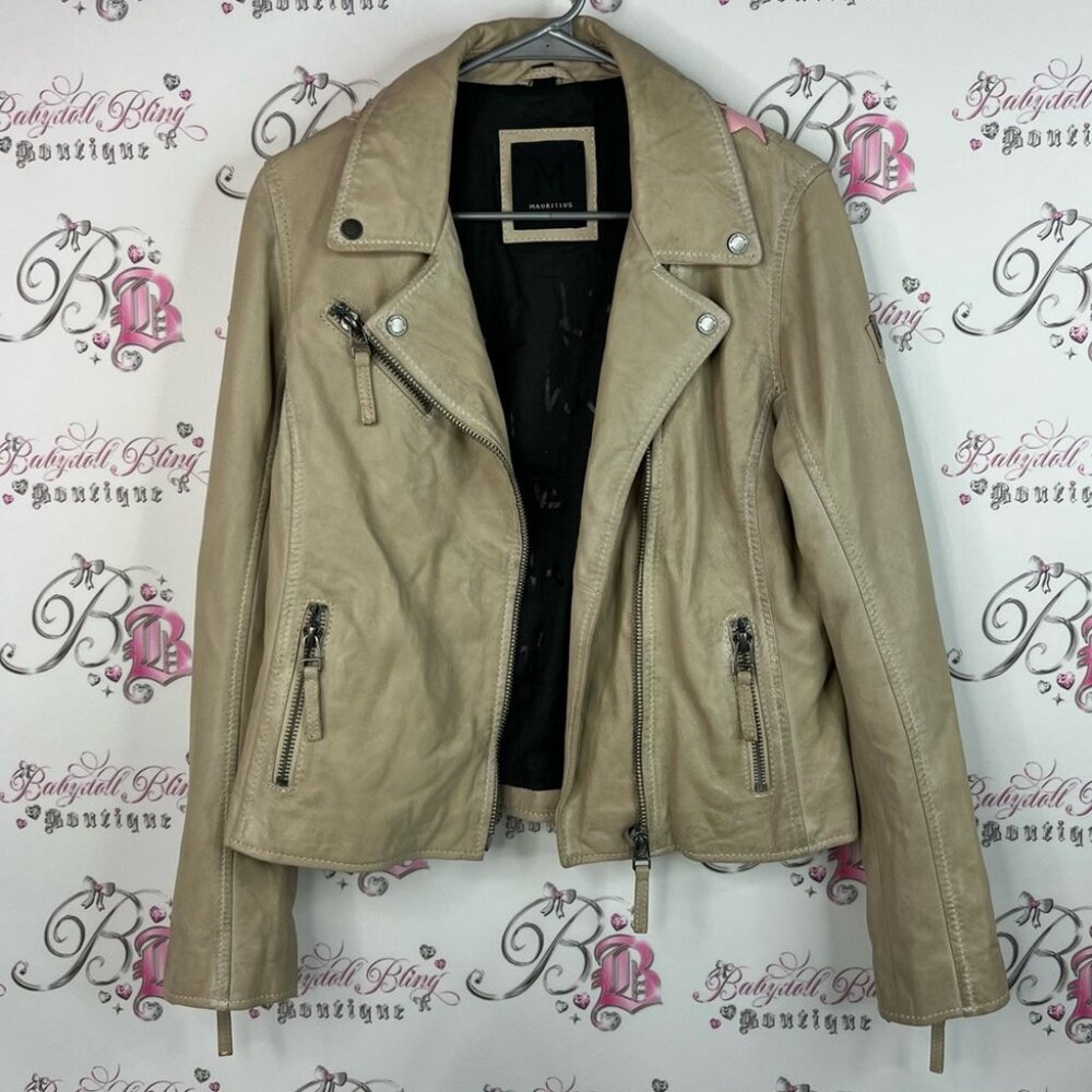 Mauritius coat jacket blazer stars lambs leather Chic Tan Leather Jacket